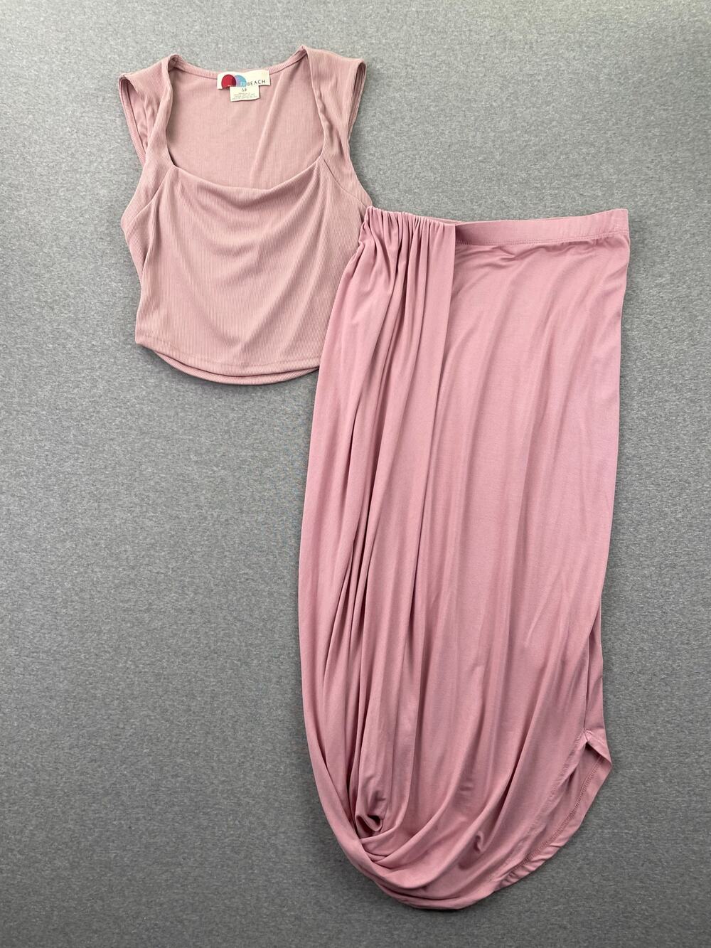 Free People Beach Set Small Pink Daphne Free-Flowing High Rise Skirt Ribbed Top